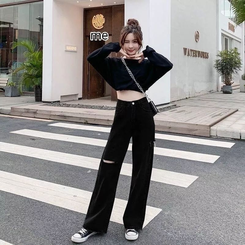 Kulot Jeans Sobek Lutut Celana Kulot Jeans Sobek Tembus