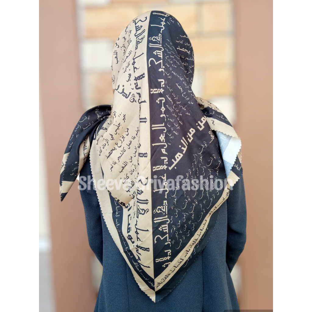 Kerudung Santri Motif Tulisan Arab Pegon Terbaru Jilbab Segiempat Santriwati Pesantren