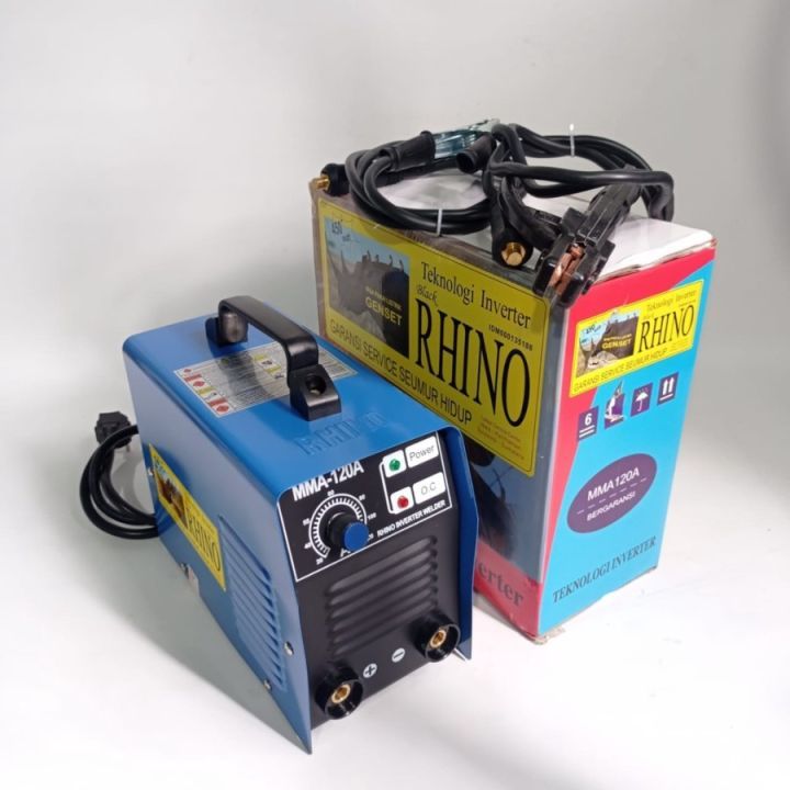 MESIN LAS 450 WATT RHINO BIRU 120A MESIN LAS RHINO TRAVO LAS RHINO original TERMURAH!!! Mesin Las Listrik 380 Watt IGBT 125A  low watt ORIGINAL ADA JUGA MERK  DAN PROMO New 1 Tahun Garansi 450 Watt  Mesin Las Listrik Inverter