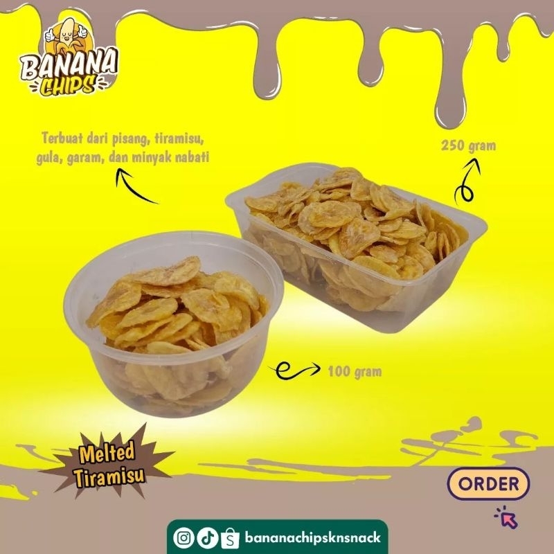 

KERIPIK PISANG MELELEH LUMER VARIAN RASA TIRAMISU UKURAN 100GR DAN 250GR