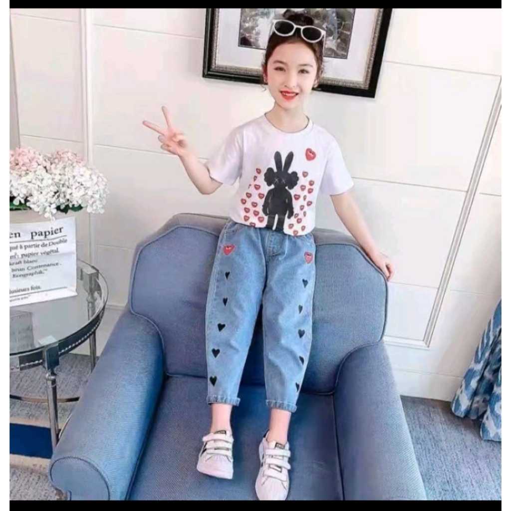 setelan anak perempuan setelan kaos celana jeans panjang anak perempuan pakaian anak 1-5tahun baju k