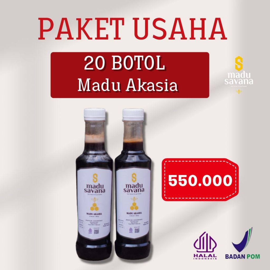 

paket 20 botol Madu SAVANA Asli Murni Nektar BUNGA akasia sumatera 100% Pure Raw Honey Alami akasia