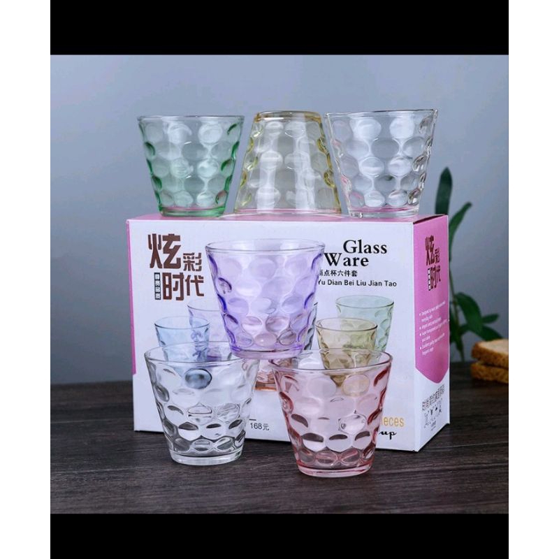 Gelas Kaca Warna Warni (Isi 6Pcs) Gelas Air
