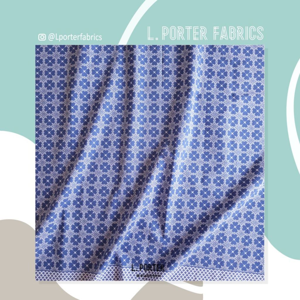 Kain L. Porter Fabrics Batik Katun Motif Edo/Batik Modern/Batik Sarimbit/ Batik Print/ Batik Biru/ B