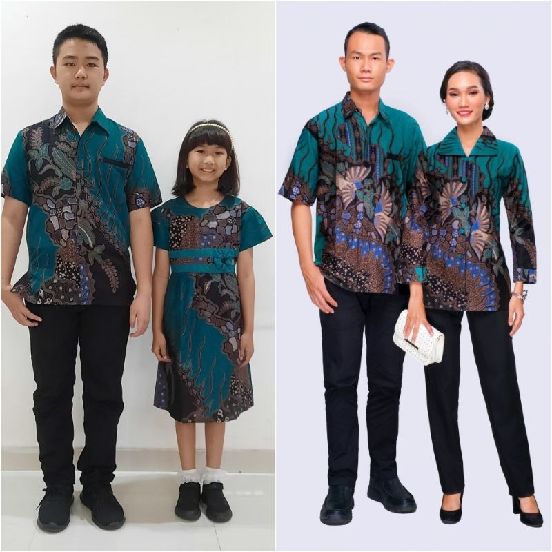 Baju Batik Couple Keluarga / Sarimbit batik keluarga - Motif Keris Toska