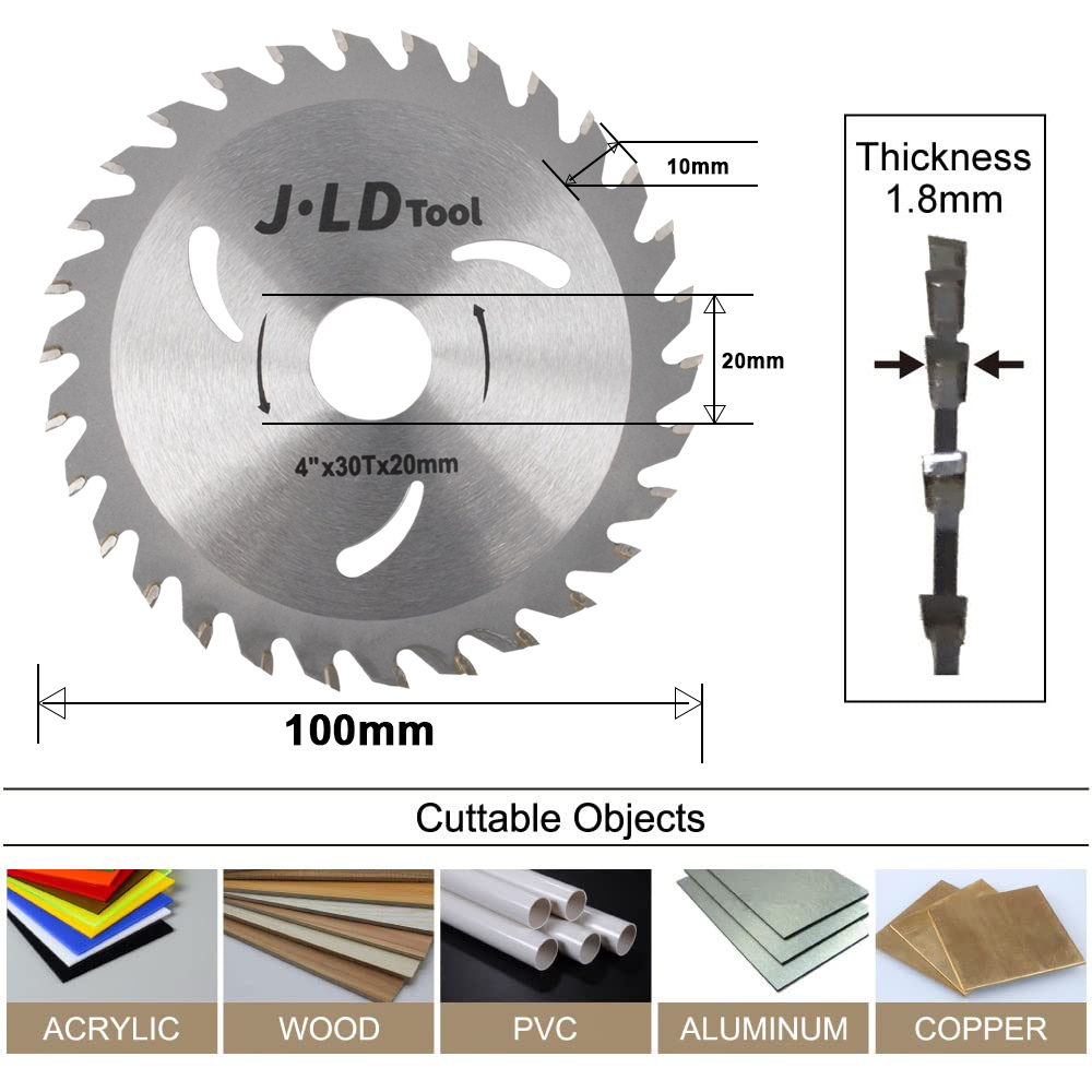 JLD 100mm 30T Mata Pisau Potong Gergaji Kayu grinda mata Saw Blade TCT 4&quot; x 30T Circular Saw Blade