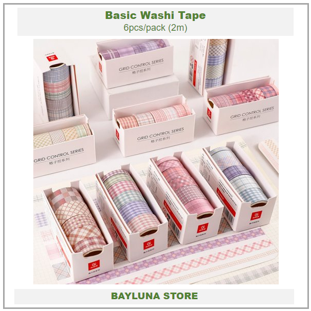 

6pcs/set Basic Washi Tape Masking Tape Selotip kertas isolasi scrapbook Journal BUJO diy