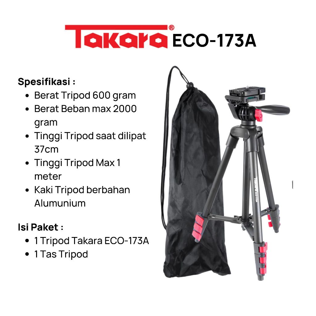 Takara Lightweight Tripod Eco-173A for DSLR and Action Camera