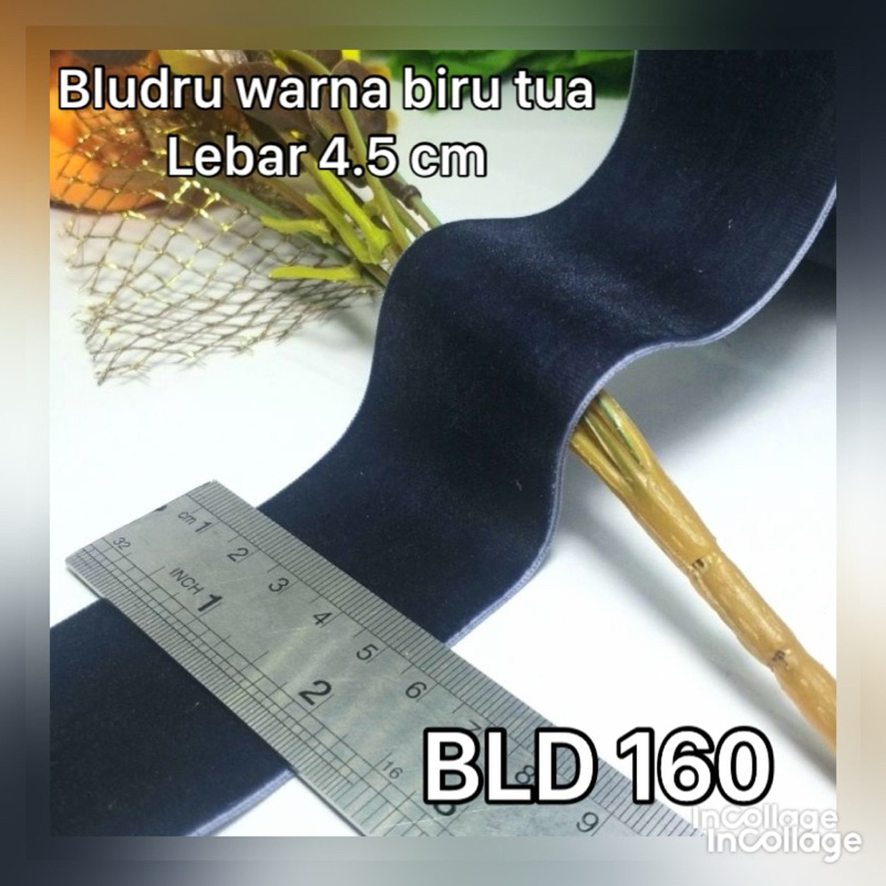 

per meter,pita bludru/velvet warna biru tua lebar 4.5 cm