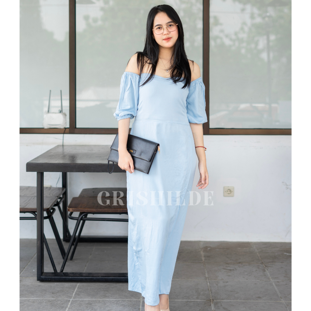 GEMPITA Dress Sabrina Korean Style Jumbo Wanita Dres Big Size Gaun Casual A Line Lengan Panjang Over