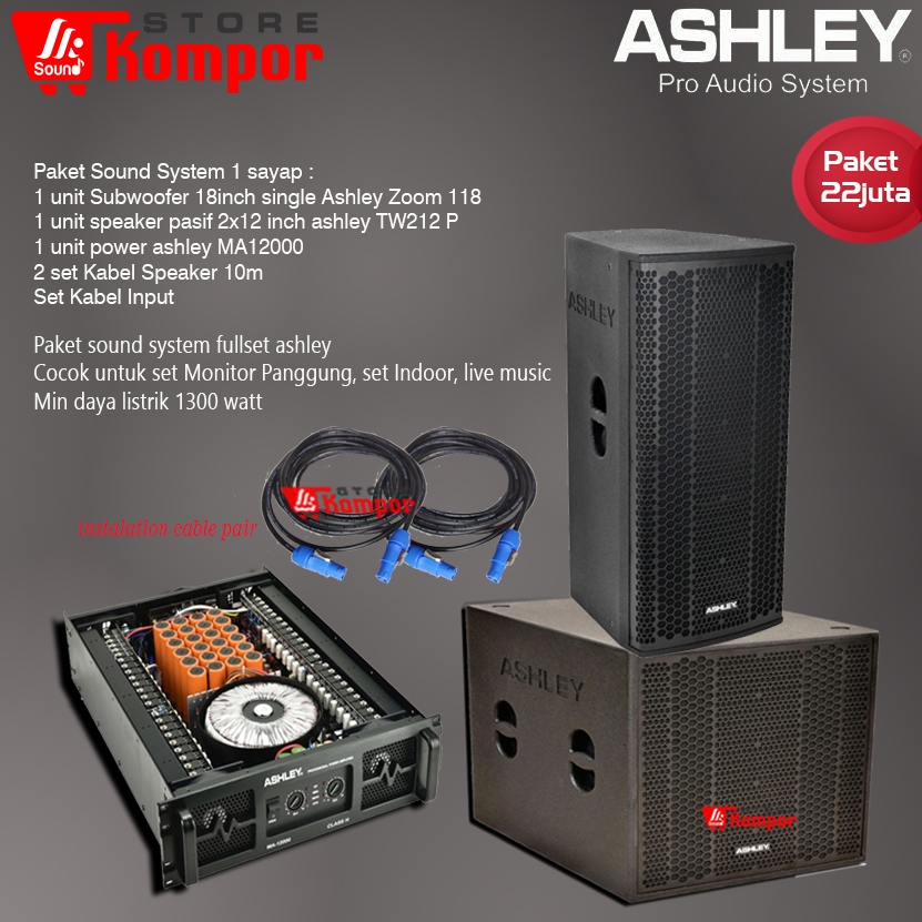 Paket Sound System 1 sayap Fullset Ashley Set Monitor Panggung