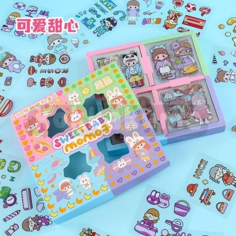 

MOMO Sticker Box / Deco Sticker Momo PVC anti air / Stiker 2D 100 Lembar Sticker Momo Kartun Korea Lucu Anti Air Scrapbook