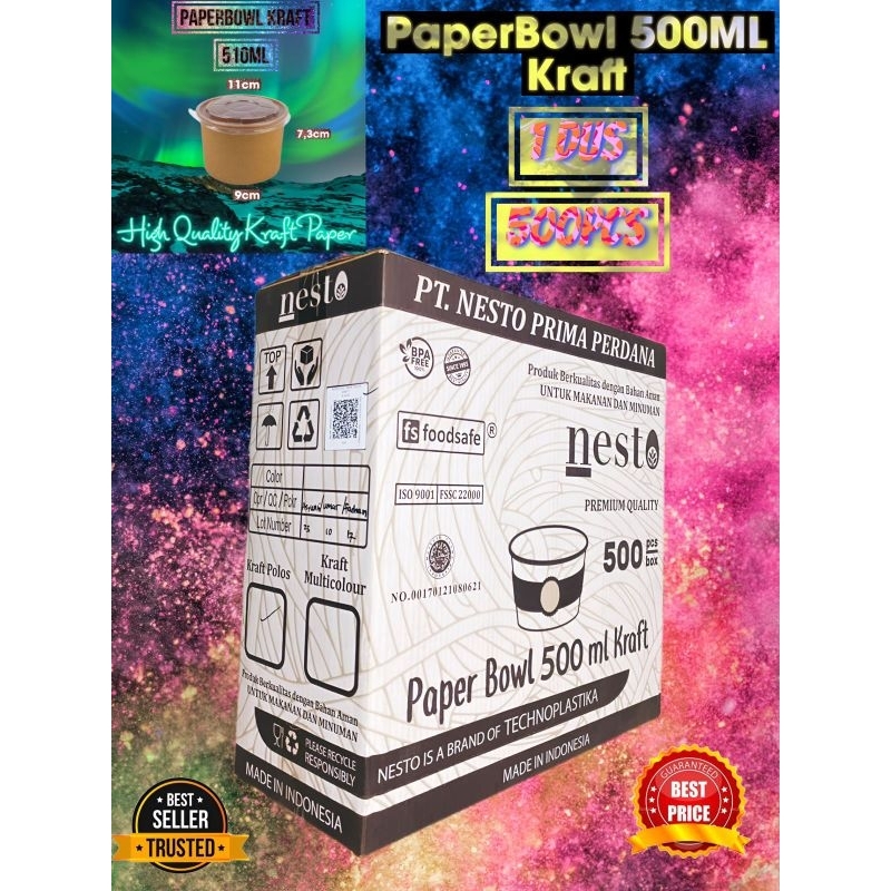 isi 500 Paper bowl 500ml / Paper bowl coklat 500ml / Paper bowl kraft 500ml / Paper bowl 500ml / Pap