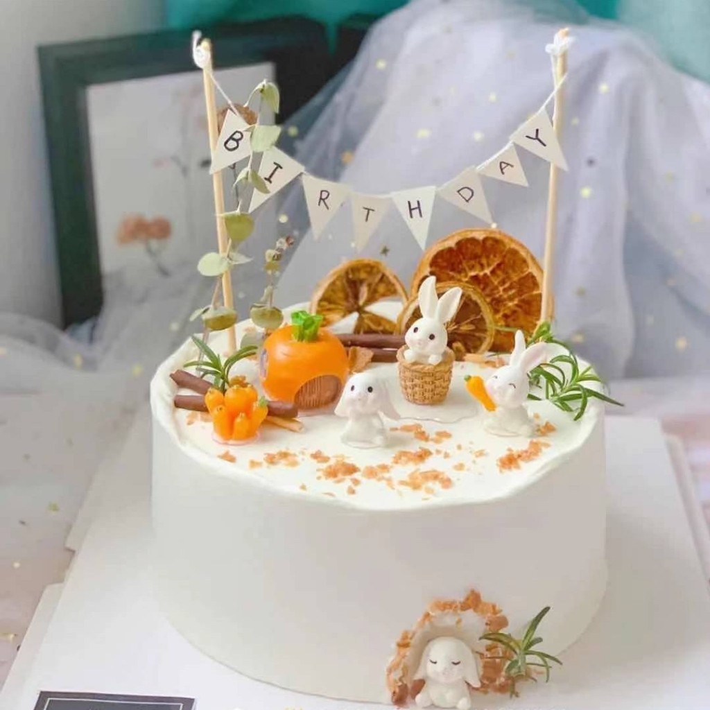 Topper Aksesori Dekorasi Kue Gaya Pastoral Korea Bingkai Lobak Aksesori Dekorasi Kue Kelinci Lobak M