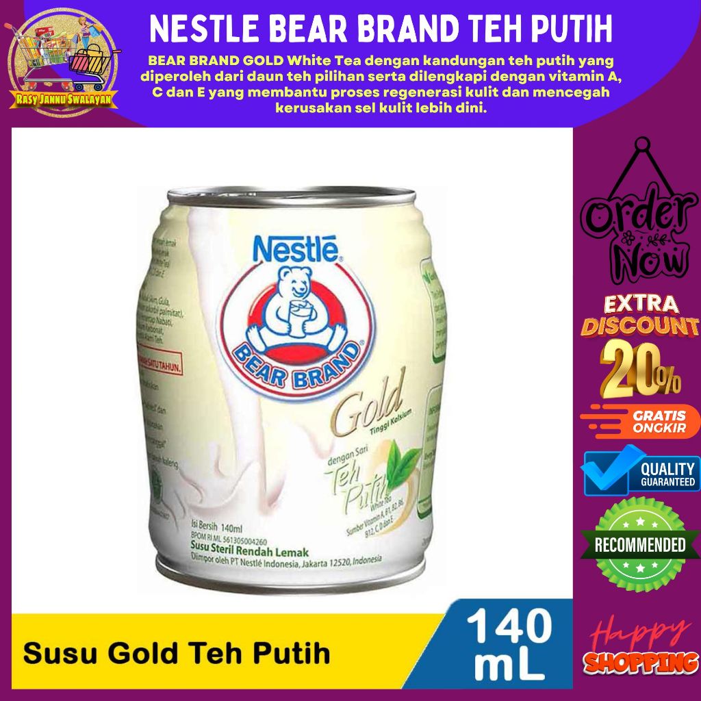 

Bear Brand Susu Steril Gold (Susu Beruang) White Tea 140ml