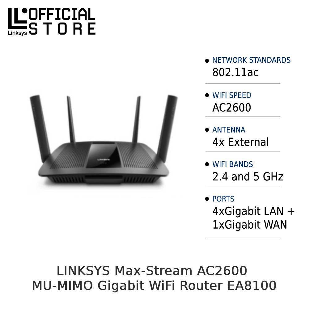 LINKSYS Max-Stream AC2600 MU-MIMO Gigabit WiFi Router EA8100