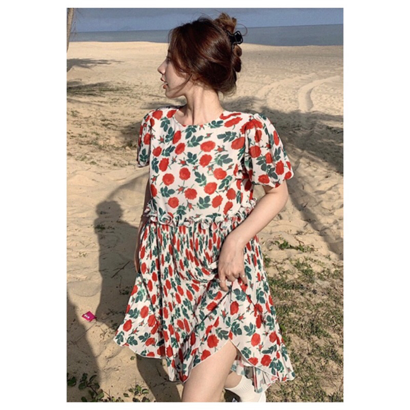 NLLLM - Dress Loose Putih Bunga Rose Jennie Blackpink Fashion Style