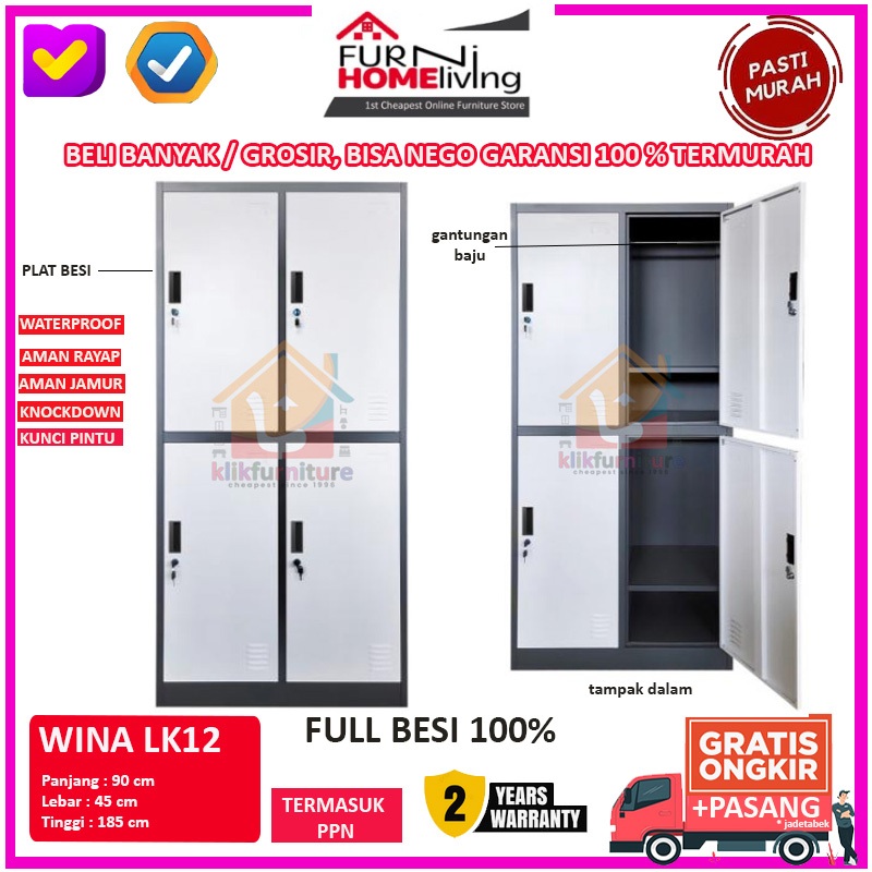 Loker Besi 4 Pintu + Gantungan Lemari Baju Pakaian LK12 WINA