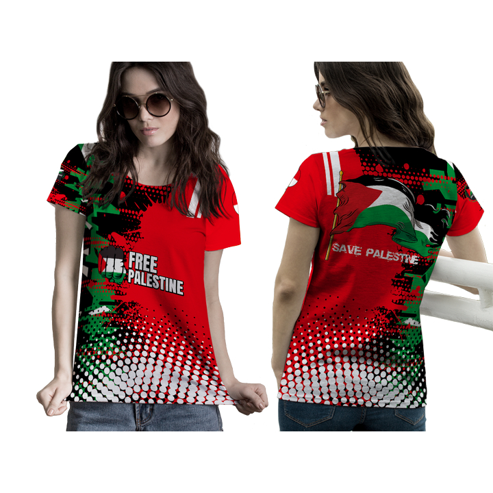 kaos atasan wanita baju palestina 08 Fullprinting 3D terbaru 2024