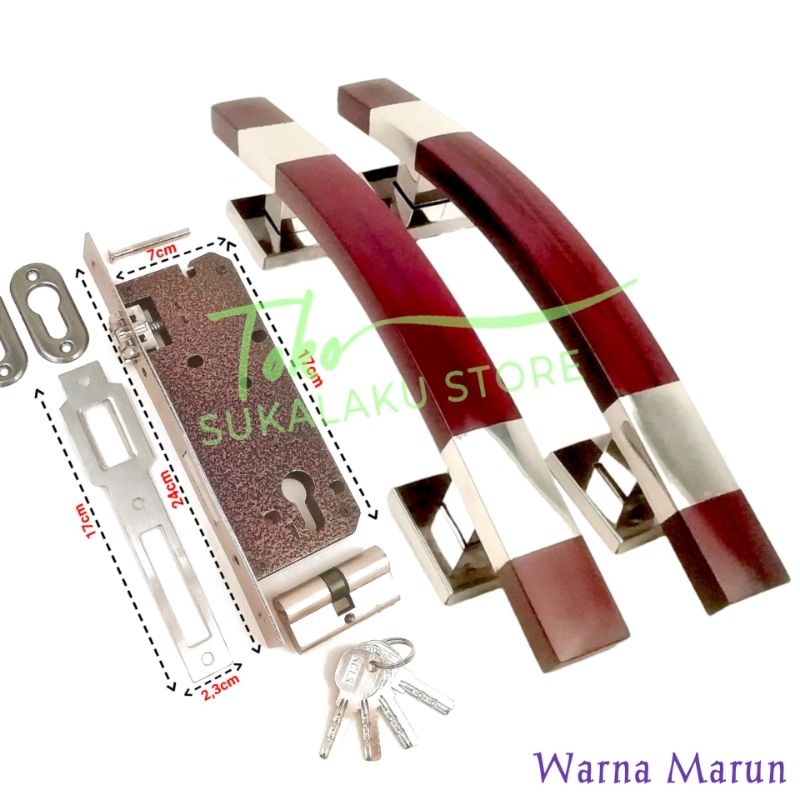 (2biji) handle pintu rumah dan kunci set / gagang pintu model sabit lengkung minimalis panjang 33cm 