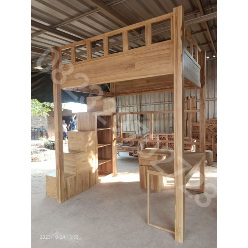 Tempat tidur tingkat Anak meja belajar/Tempat tidur tingkat anak jati/dipan tingkat anak