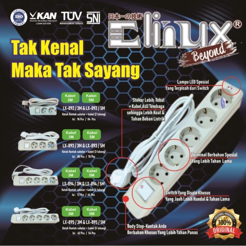 STOP KONTAK LINUX KABEL 3 METER TERMURAH
