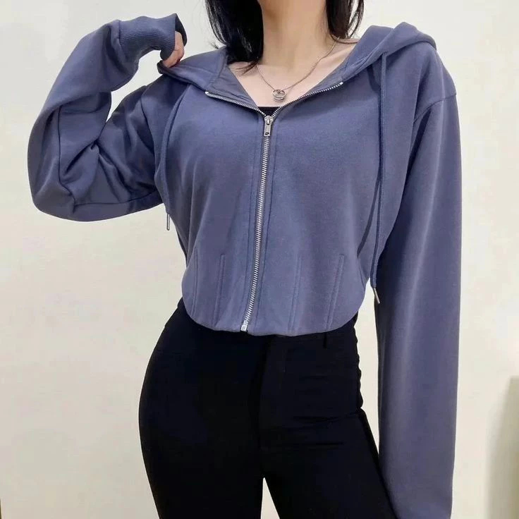 AMELO - FLORYN JAKET CROP WANITA HOODIE ZIPER KOREA STYLE CROP HODIIE ATASAN WANITA