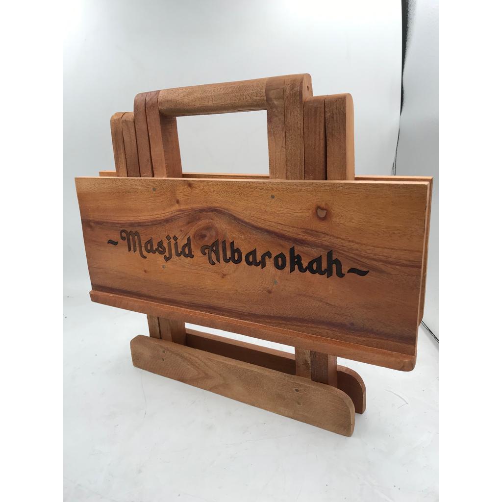 Meja Lipat Miring Meja BELAJAR Ngaji CUSTOM NAMA Rehal RAHEL Al Qur'an Miring Plitur 35x27 portable 