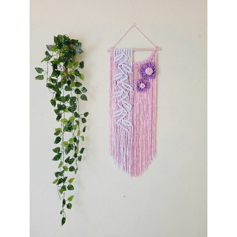 Macrame Wall Hanging Hiasan Dinding Dekorasi Modern Pink