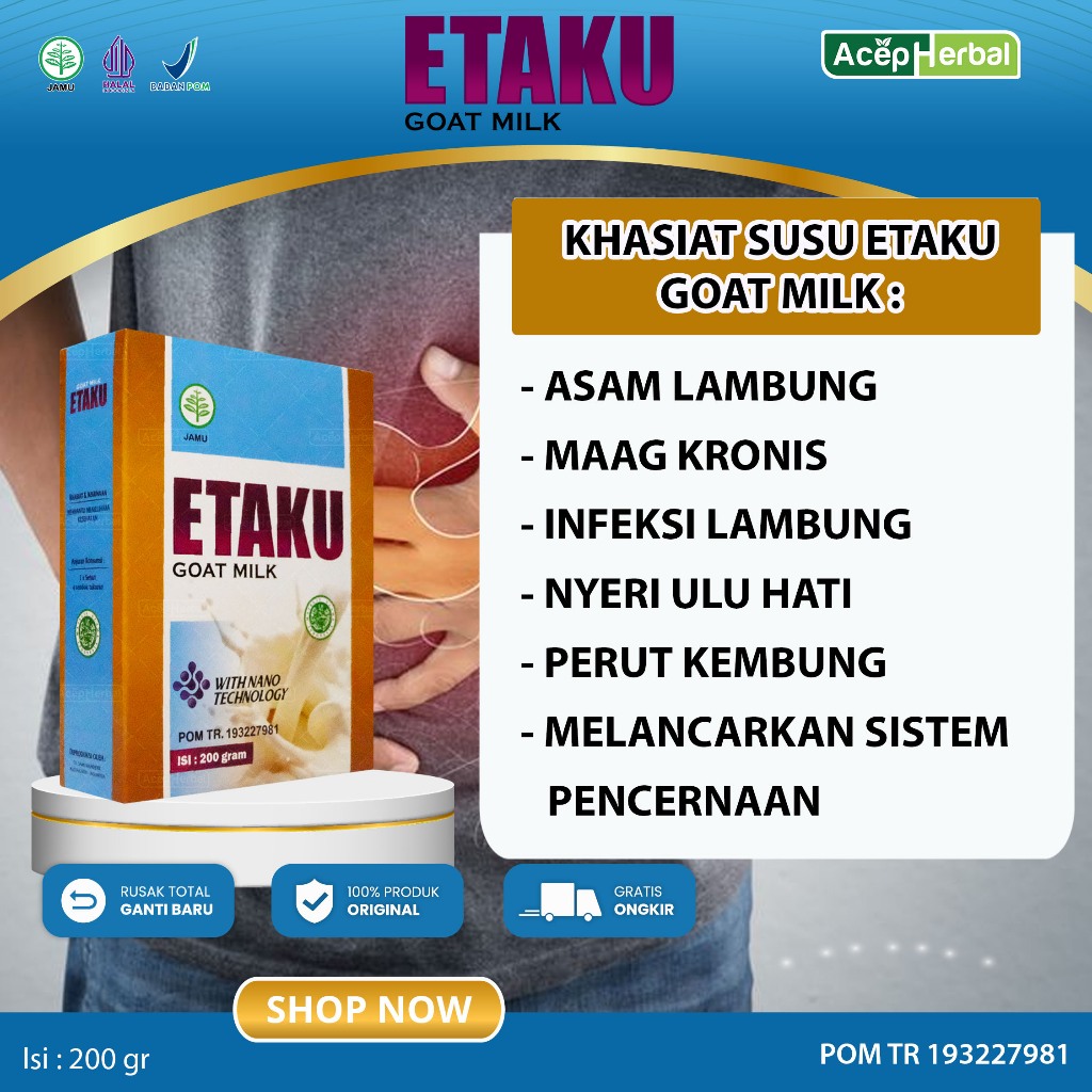 

Obat Asam Lambung Maag Kronis Infeksi Lambung Nyeri Ulu Hati Perut Sakit dan Perut Kembung Melancarkan Pencernaan Susu Kambing Etaku Goat Milk