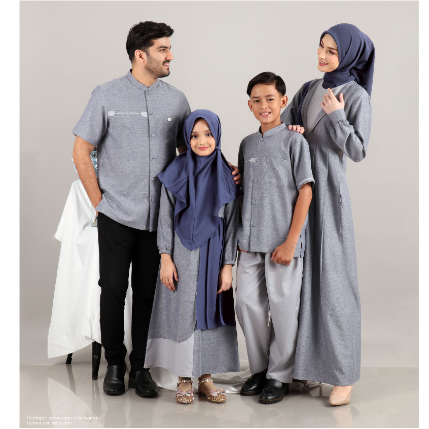 SARIMBIT KELUARGA 2024 NIBRAS RAYYA SERIES GITA GREY BLUE BAJU COUPLE PREMIUM ELEGANT MOTIF POLOS WA