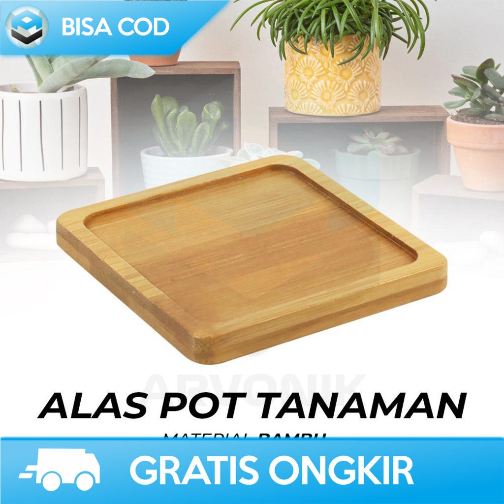 TATAKAN GELAS KAYU ALAS TANAMAN BAMBU TRAY PERSEGI MINIMALIS ELEGAN