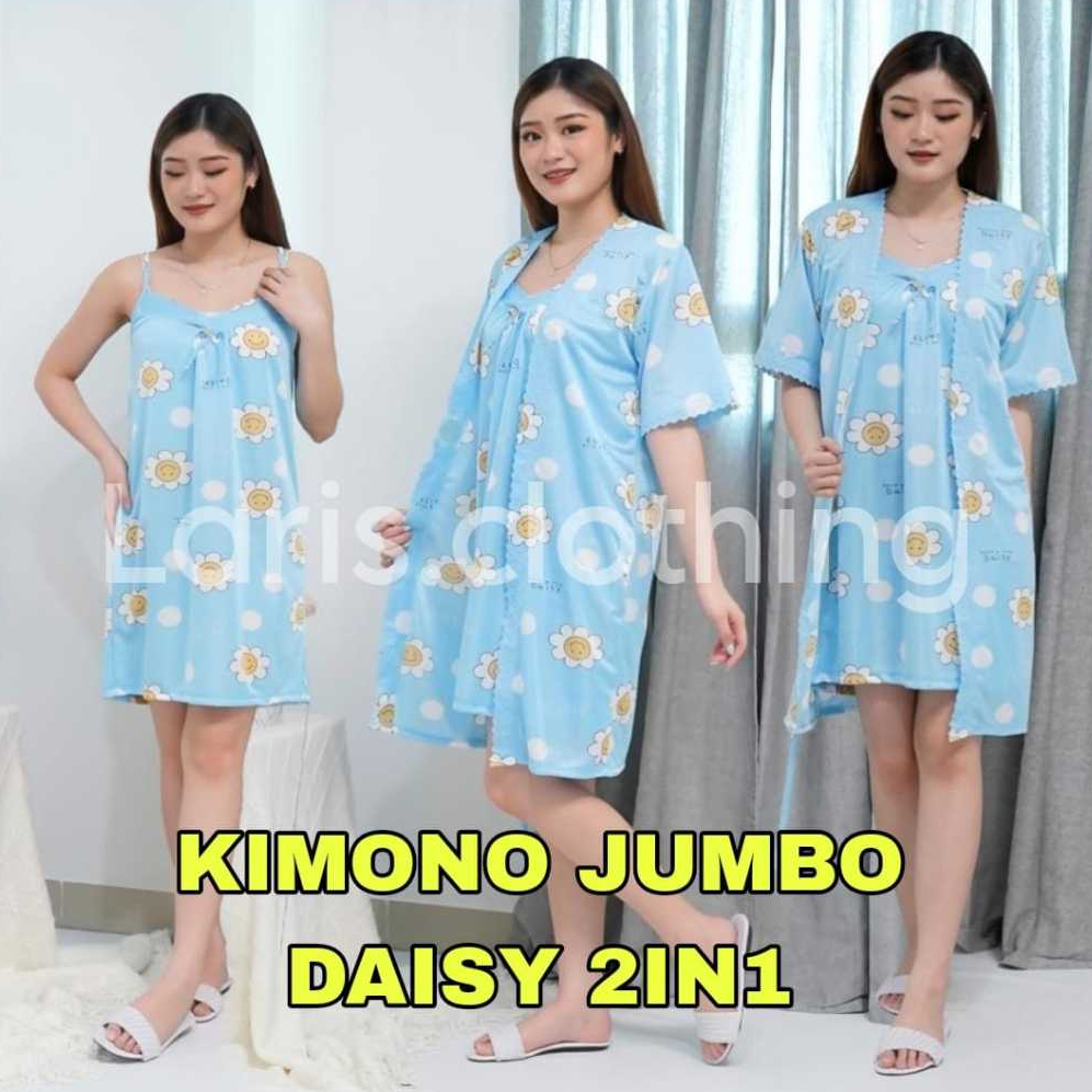 UIY Laris - Kimono set TRICOT JUMBO wanita XXL / Set 2IN1 kimono lingerie import bahan satin