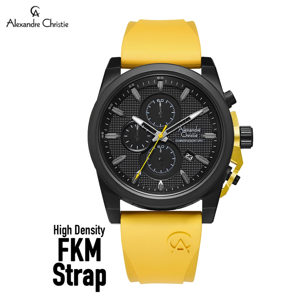 Jam Tangan Pria Alexandre Christie Chronograph AC 6659 MCRIPBAYL Yellow - Rubber Strap