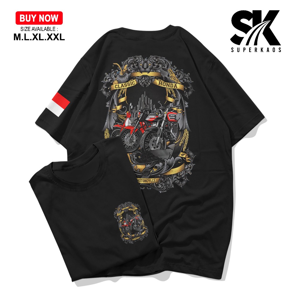 Kaos Classic Honda MotorCycle / kaos cb gl megapro tiger c70 / Kaos Herex Cb Katun Asli /  kaos here