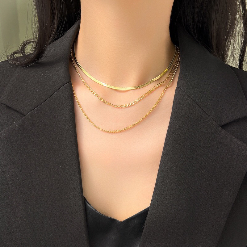 Hankou - Kalung Wanita Titanium Stainless Steel 3 Layer Elegan Korea Fashion Style Premium 7