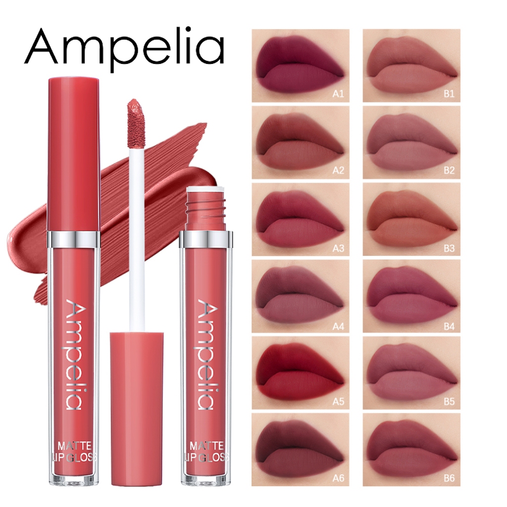 【BPOM】Ampelia Lipstik paket 6 warna Makeup Set Matte Liquid Lipstick 6pcs Lip gloss Lipstik Matte Ma