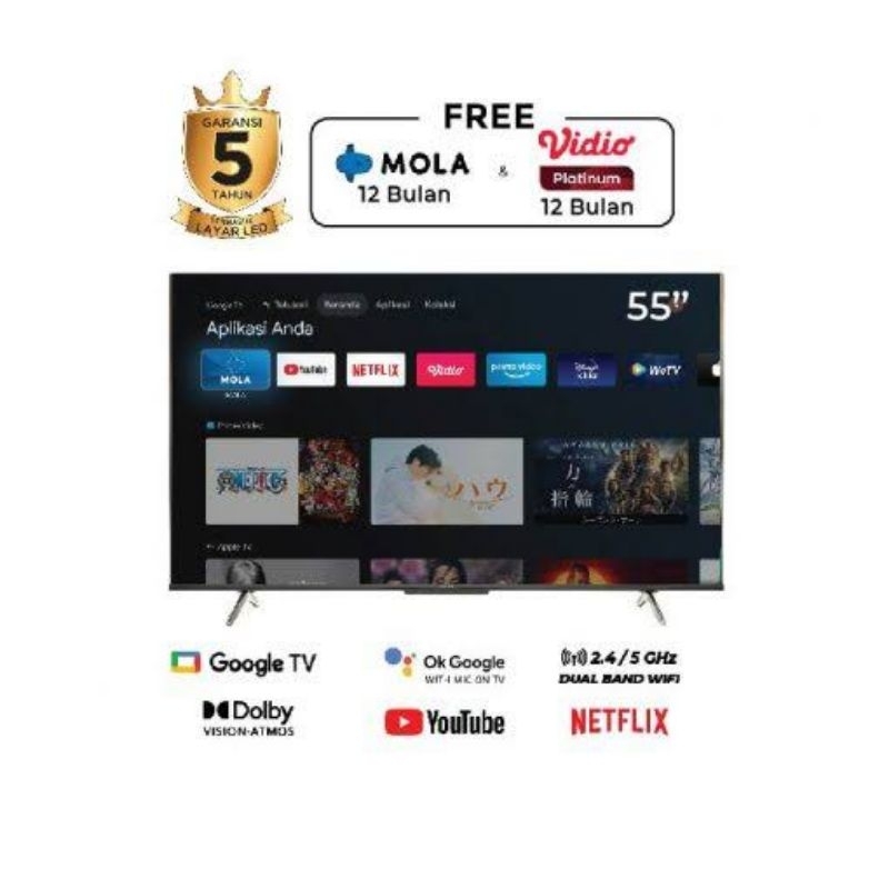 POLYTRON 4K UHD Smart Google TV 55 Inch PLD-55UG TV Polytron 55UG