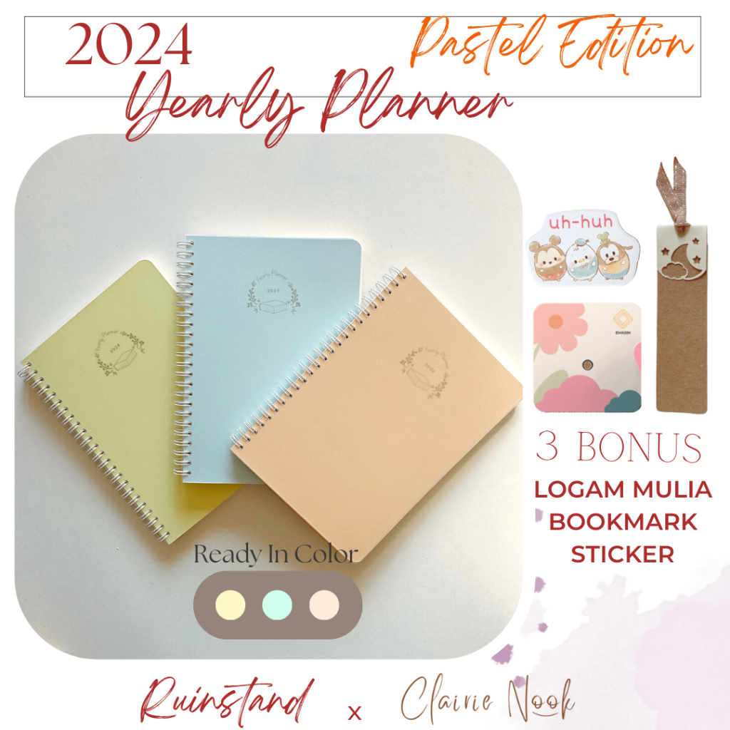 

Yearly Planner 2024 Pastel - Planner 2024 - Jurnal - Diary Planner Clairie Nook