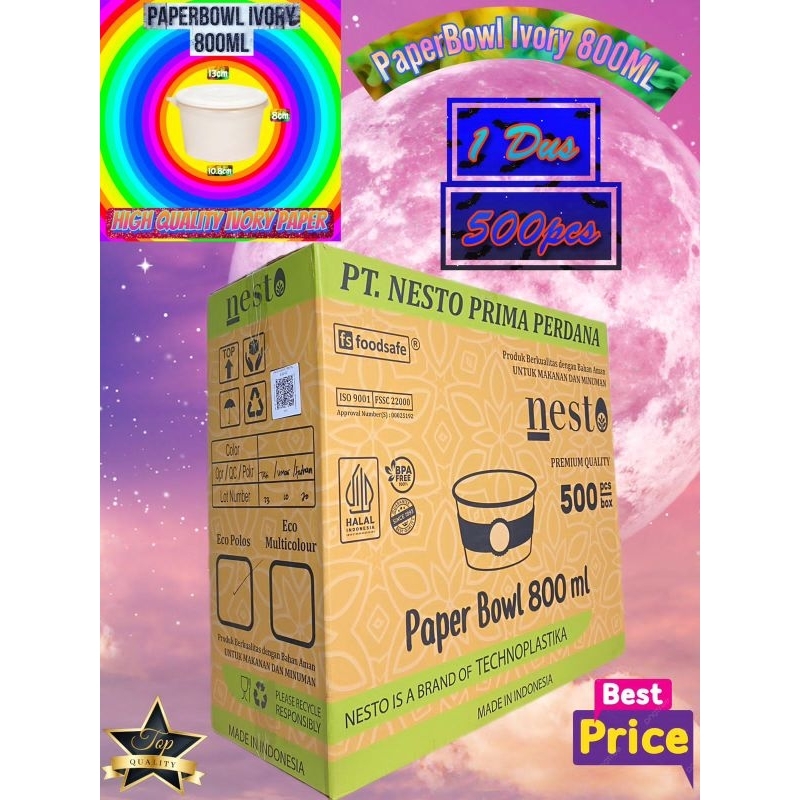 isi 500 Paper bowl 800ml / Paper bowl putih 800ml / Paper bowl ivory 800ml / Paper bowl laminasi 800