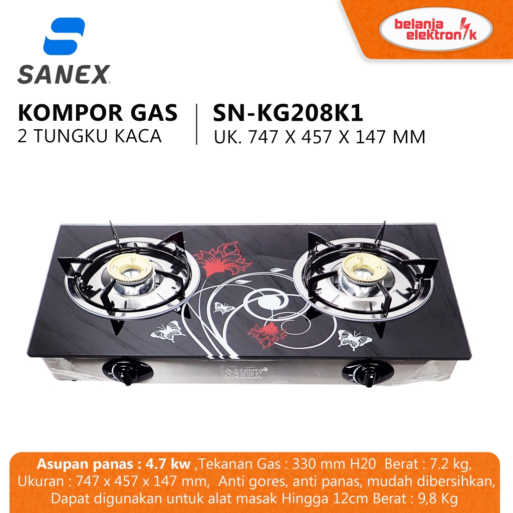 KOMPOR GAS 2 TUNGKU KACA SANEX SN-KG208K1