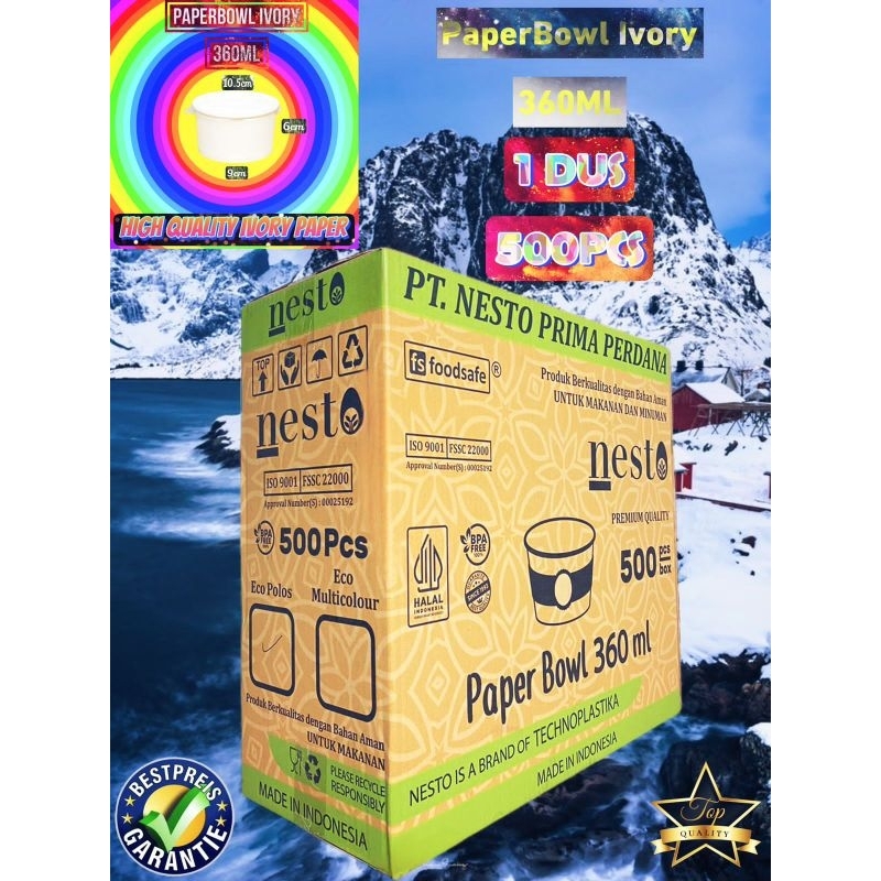 isi 500 Paper bowl 360ml / Paper bowl putih laminasi 360ml / Paper bowl ivory 360ml / Paper bowl 360