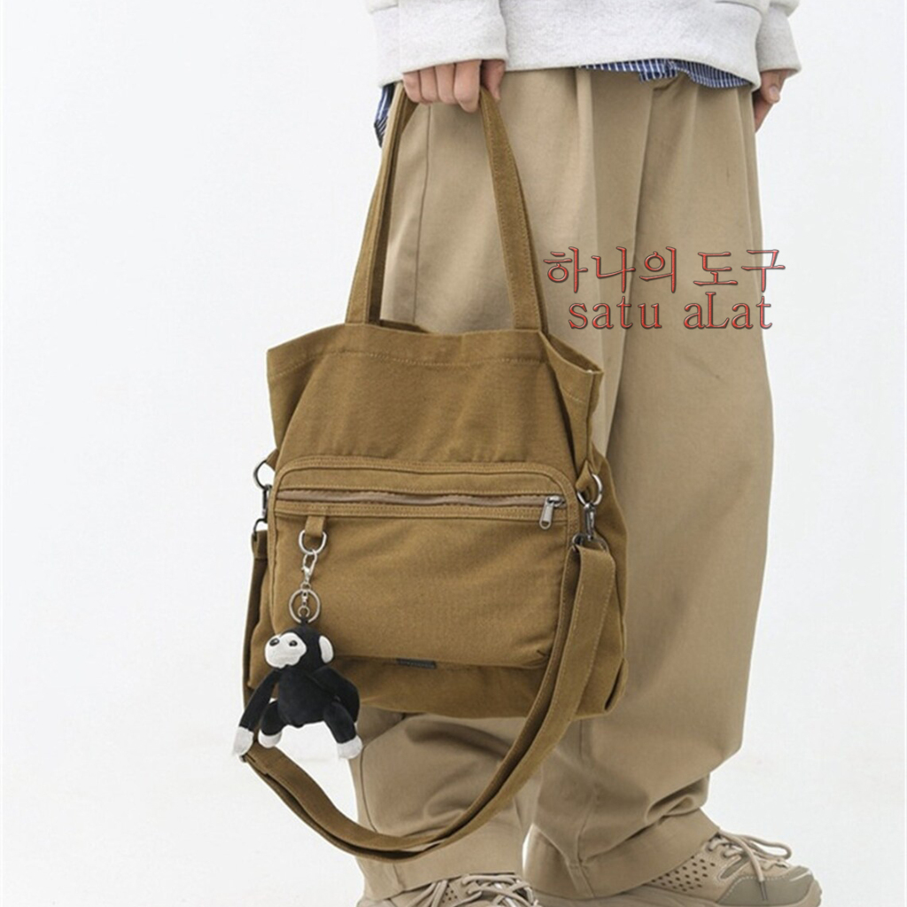 TERBARU Tas Selempang + Totebag Besar MORRIES 100% Canvas Premium Tebal Tas Kanvas