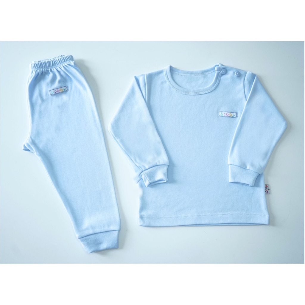 Libby baby Baju Setelan Warna Polos Tangan Panjang Kancing Bahu