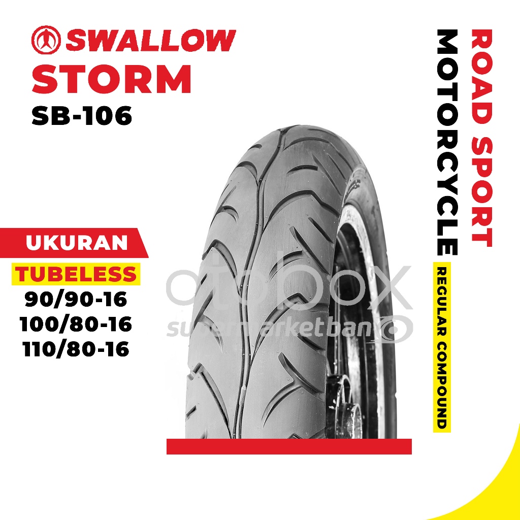 Ban Motor Swallow SB-106 Storm Ukuran 90/90 100/80 110/80 Ring 16 Tubeless