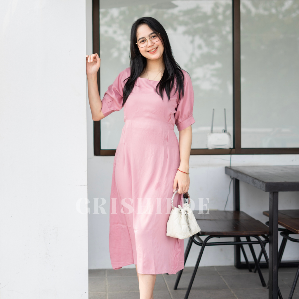 QUINSA Dress Sabrina Korean Style Jumbo Wanita Dres Big Size Gaun Casual A Line Lengan Panjang Overs