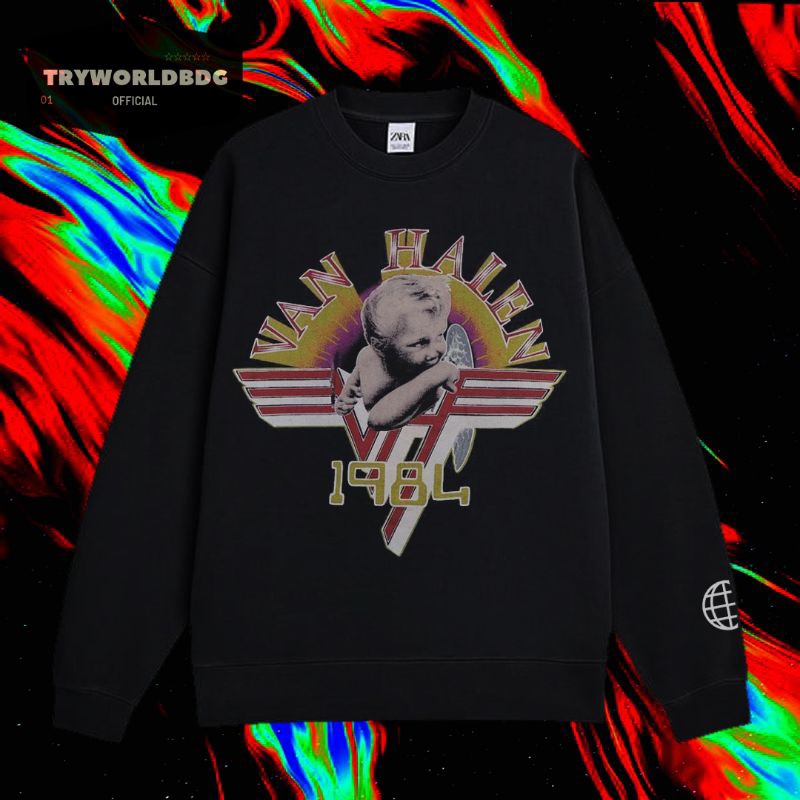 TRYWORLDBDG OFFICIAL "VAN HALEN" CREWNECK | SWEATER | HOODIE | CREWNECK HITAM | CREWNECK BAND VAN HA