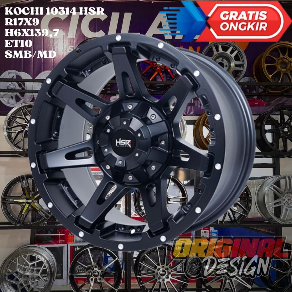 Velg Mobil Ring 17 HSR KOCHI R17 LEBAR 9 BAUT 6 PCD 139,7 ET10 BLACK