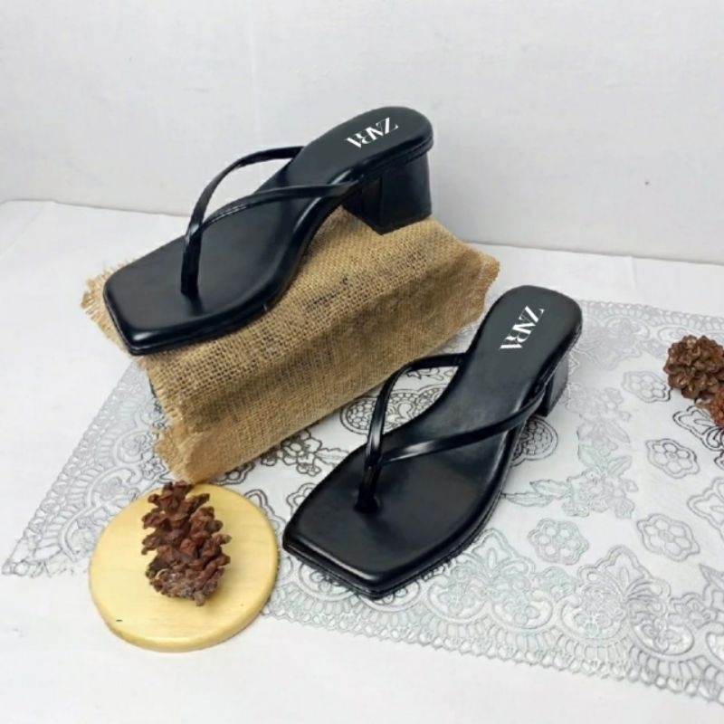 sandal wanita zara heels 5cm full busa jepit col01