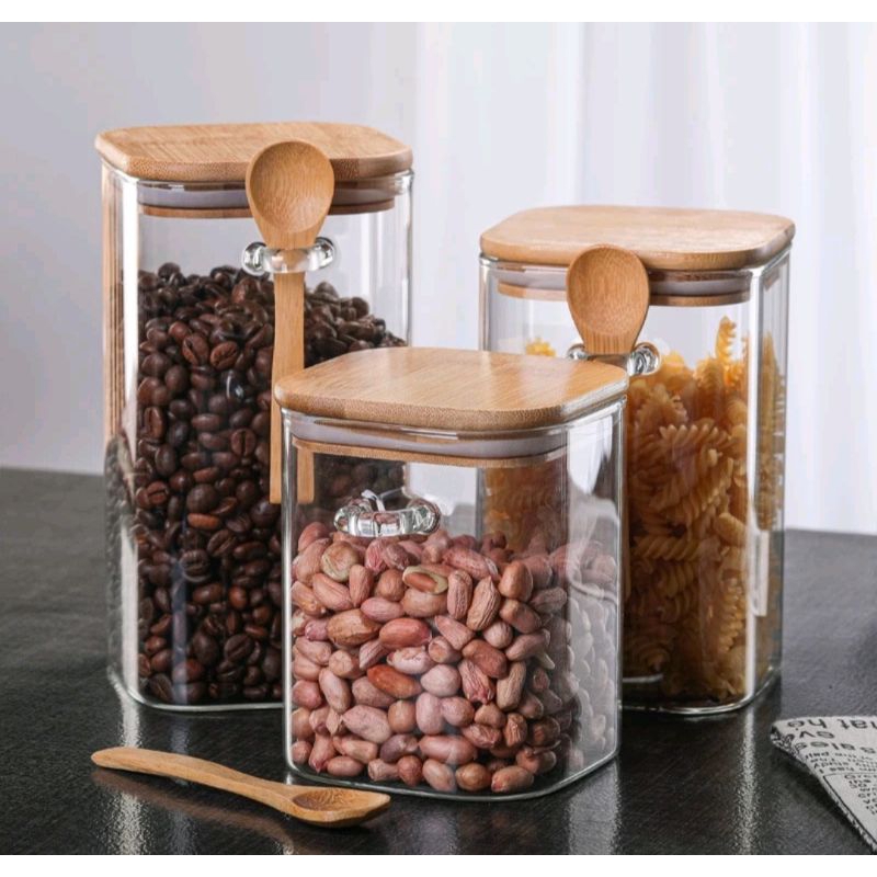 TOPLES KACA DENGAN TUTUP KAYU + SENDOK